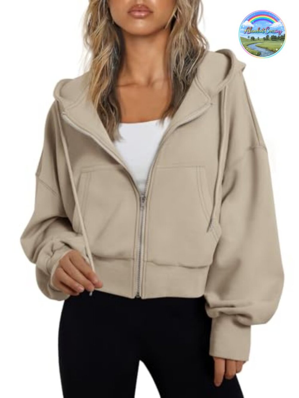 Womens Cropped Zip Up Hoodie Soft Cotton Blend Relaxed Athleisure Casual